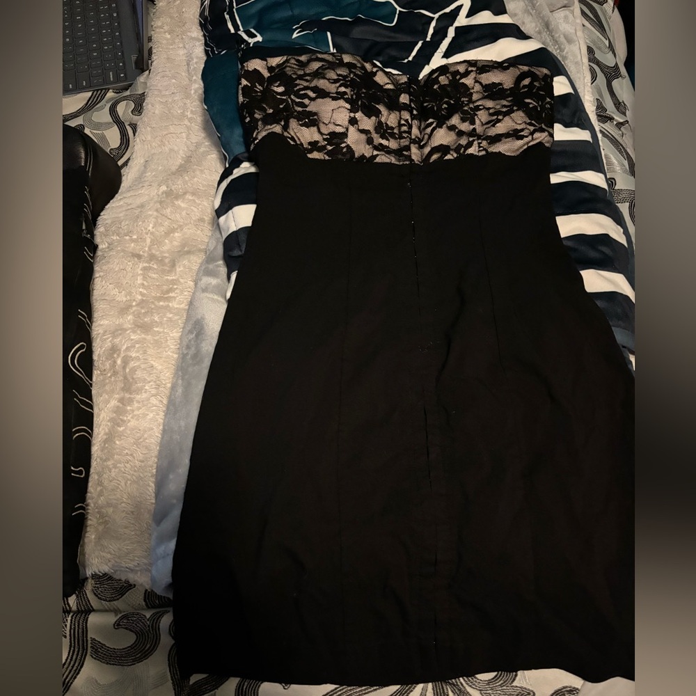 Black Lace Strapless Dress